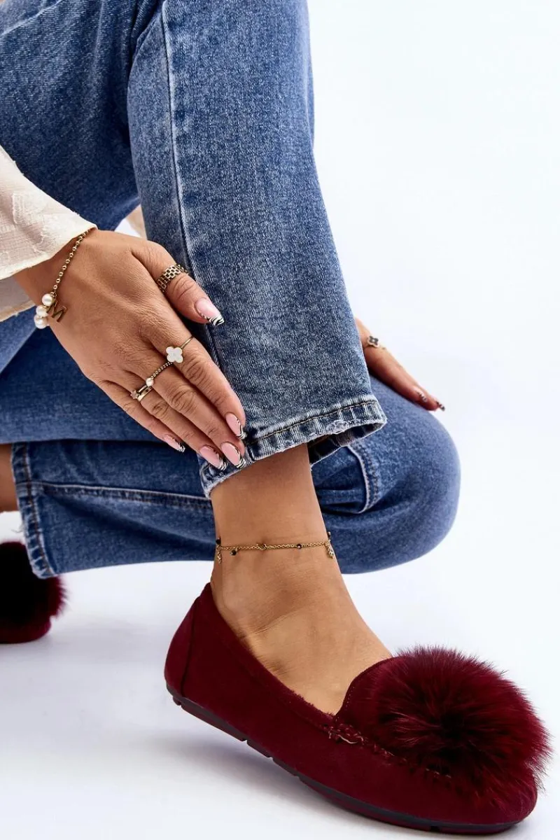 Outlet Damskie Mokasyny Z Futerkiem Bordowe Novas Damskie Loafersy Damskie|Kapcie Klasyczne