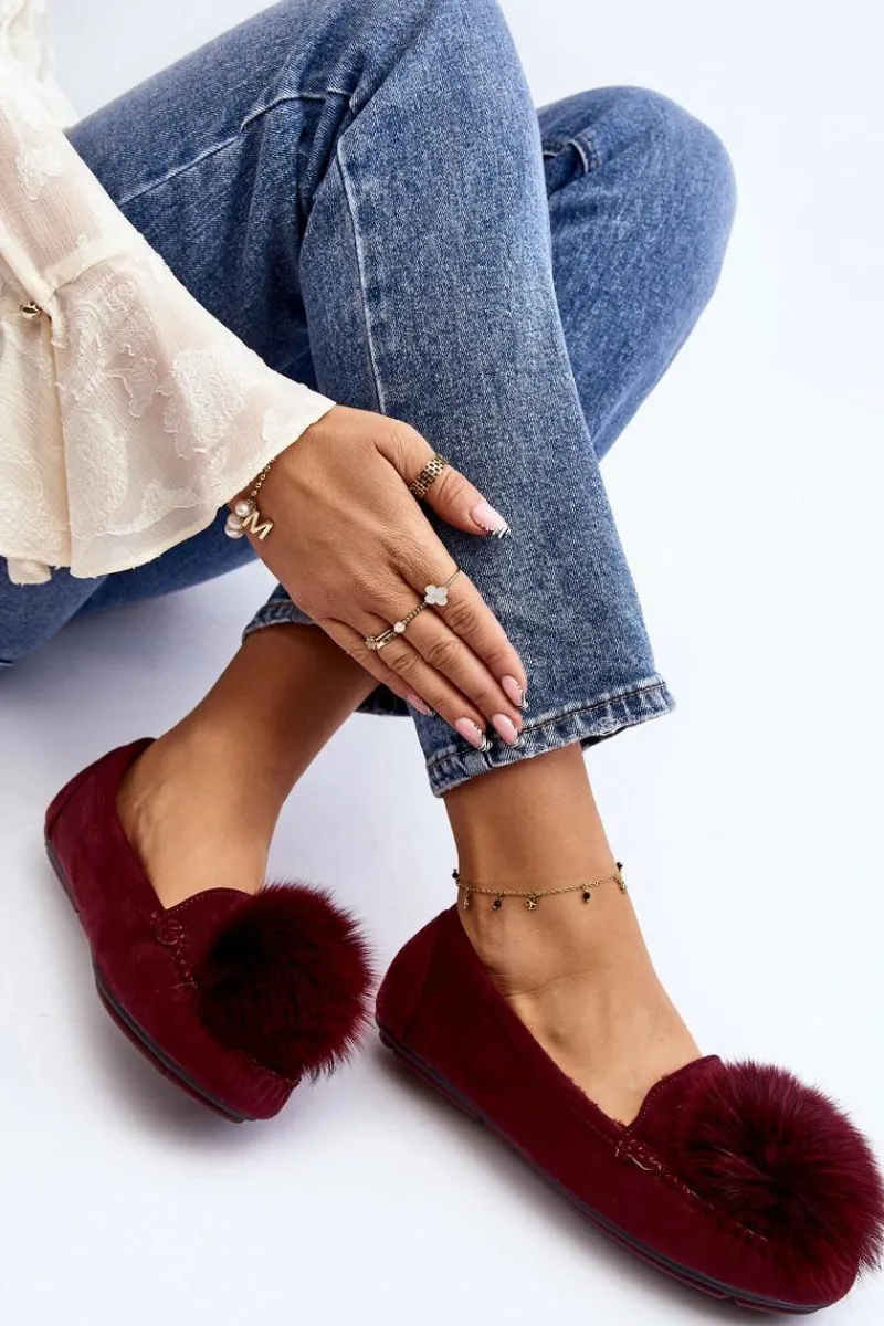 Outlet Damskie Mokasyny Z Futerkiem Bordowe Novas Damskie Loafersy Damskie|Kapcie Klasyczne