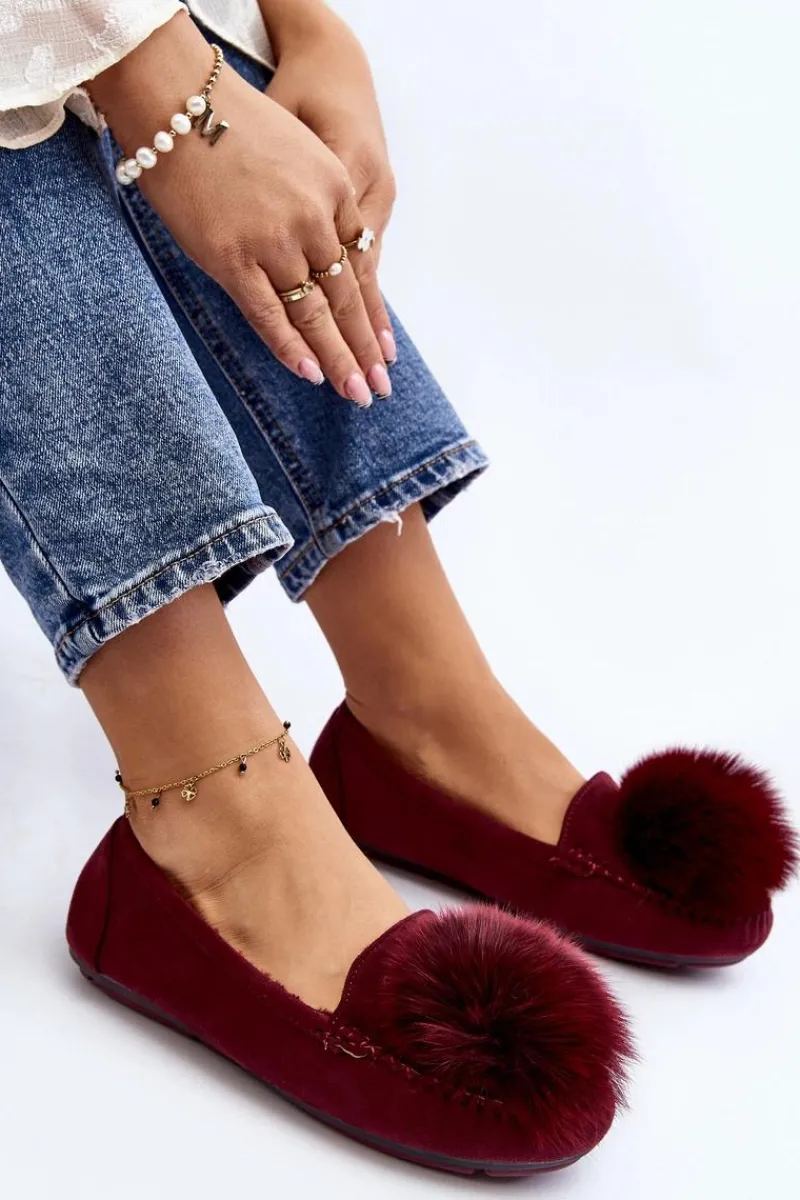 Outlet Damskie Mokasyny Z Futerkiem Bordowe Novas Damskie Loafersy Damskie|Kapcie Klasyczne
