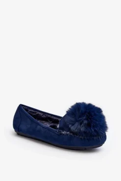 Sale Damskie Mokasyny Z Futerkiem Niebieskie Novas Damskie Loafersy Damskie|Kapcie Klasyczne