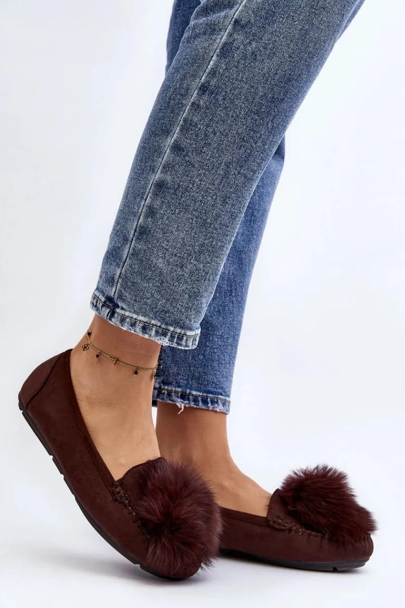 Hot Boto Damskie Mokasyny Z Futerkiem Brązowe Novas