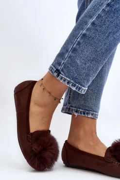 Hot Boto Damskie Mokasyny Z Futerkiem Brązowe Novas