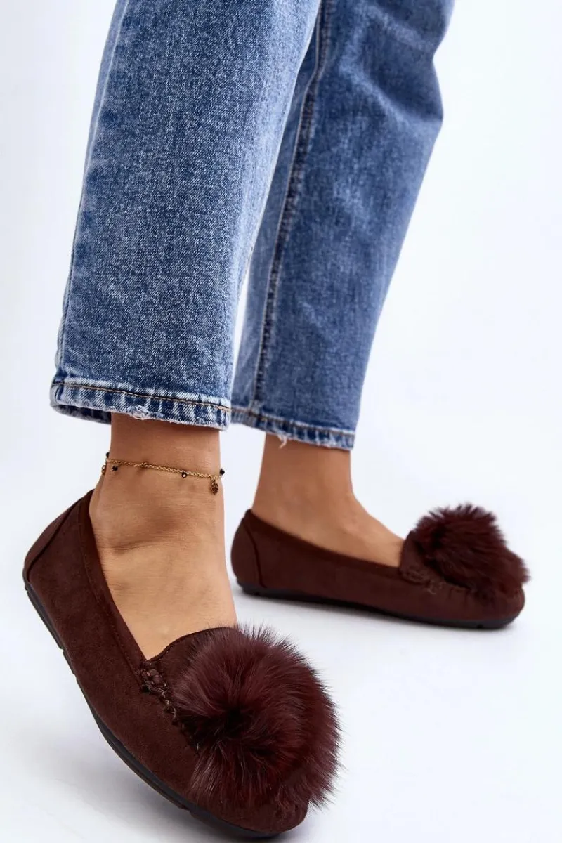 Hot Boto Damskie Mokasyny Z Futerkiem Brązowe Novas