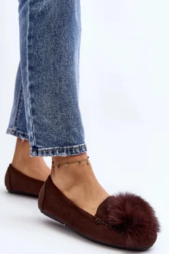 Hot Boto Damskie Mokasyny Z Futerkiem Brązowe Novas