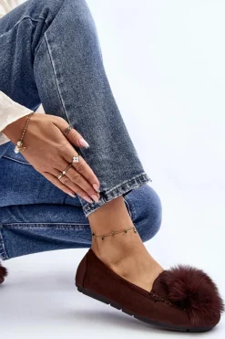 Hot Boto Damskie Mokasyny Z Futerkiem Brązowe Novas