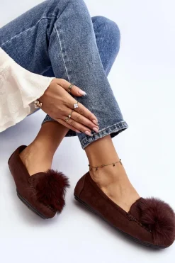 Hot Boto Damskie Mokasyny Z Futerkiem Brązowe Novas