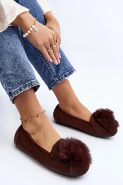 Hot Boto Damskie Mokasyny Z Futerkiem Brązowe Novas