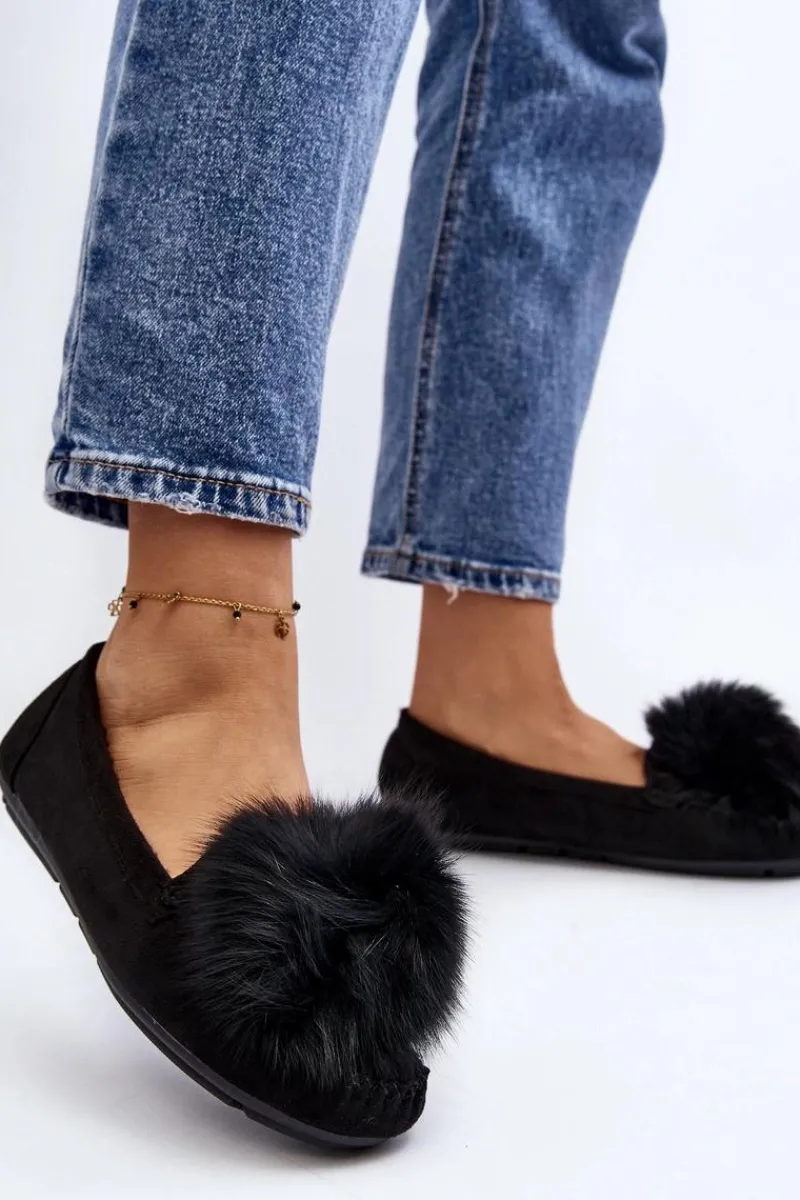 Loafersy Damskie|Kapcie Klasyczne>Boto Damskie Mokasyny Z Futerkiem Czarne Novas