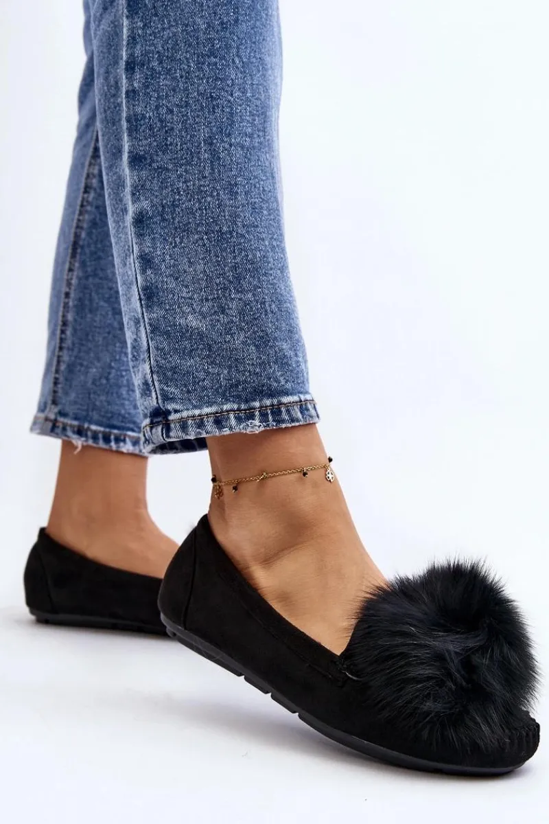 Loafersy Damskie|Kapcie Klasyczne>Boto Damskie Mokasyny Z Futerkiem Czarne Novas