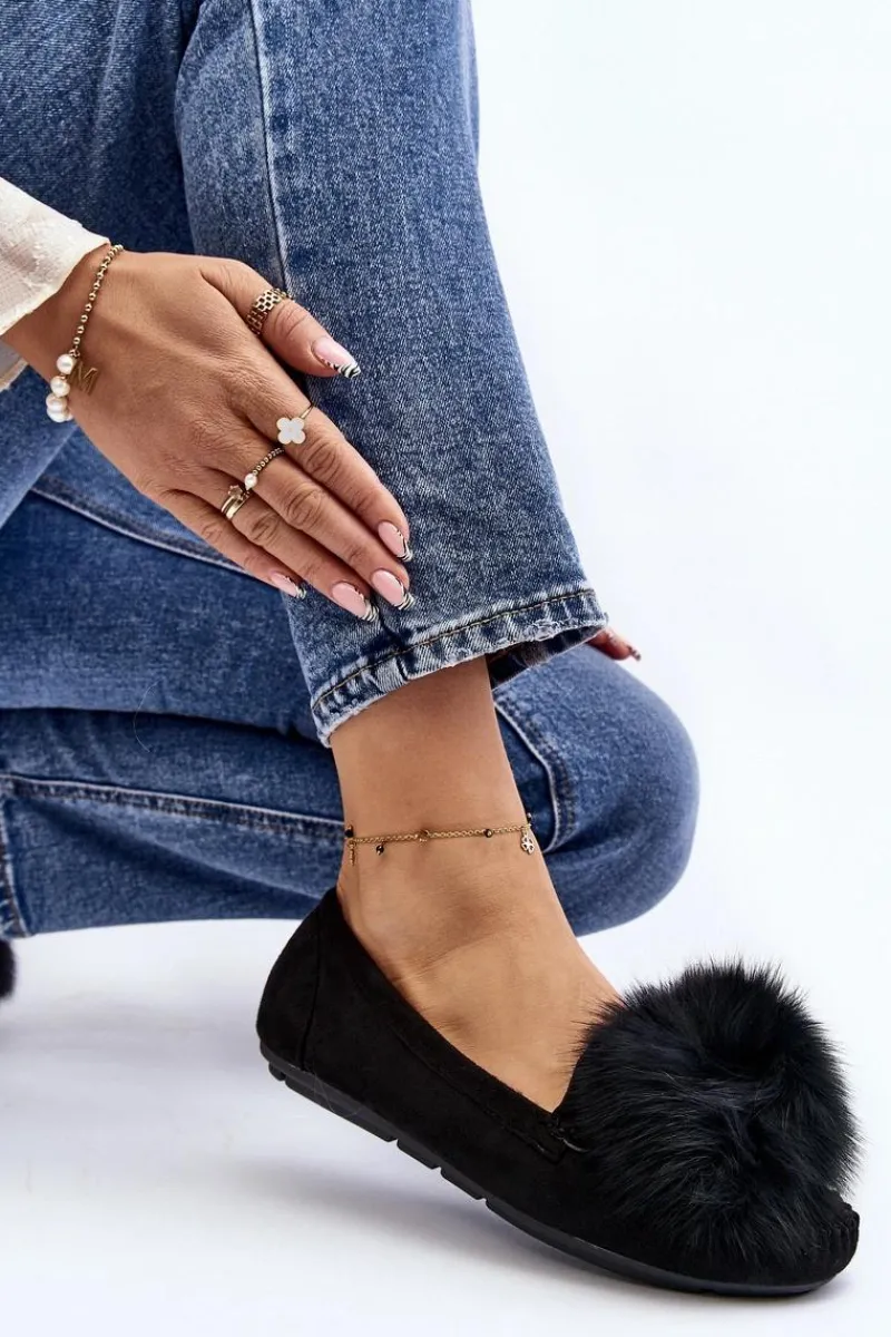 Loafersy Damskie|Kapcie Klasyczne>Boto Damskie Mokasyny Z Futerkiem Czarne Novas