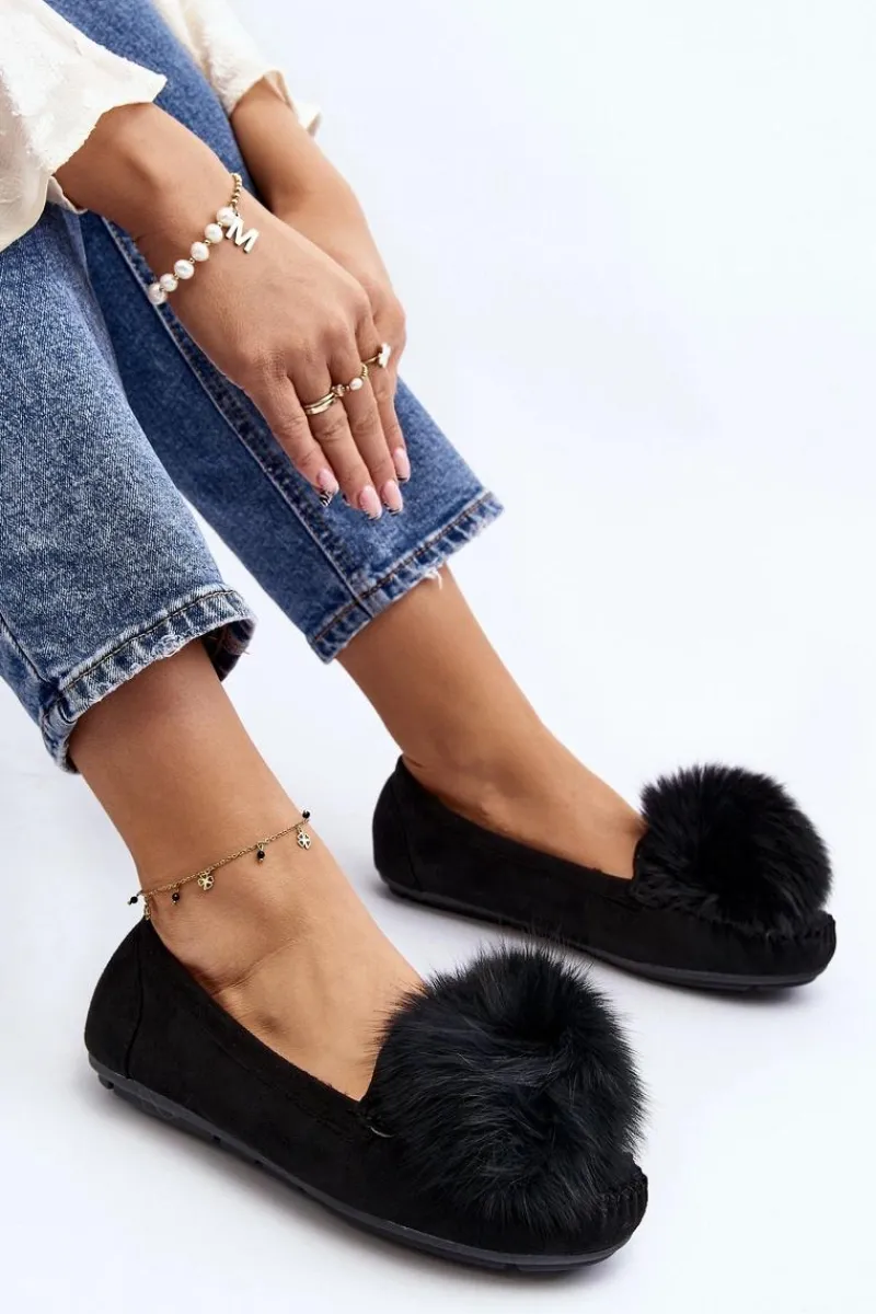 Loafersy Damskie|Kapcie Klasyczne>Boto Damskie Mokasyny Z Futerkiem Czarne Novas