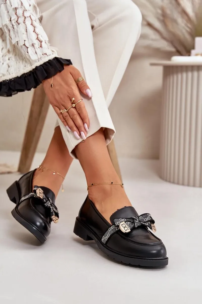 Outlet Damskie Mokasyny Z Kokardą S.Barski HY42-331 Czarne Damskie Loafersy Damskie|Mokasyny Płaskie
