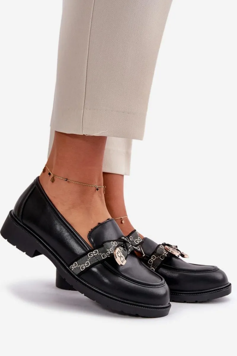 Outlet Damskie Mokasyny Z Kokardą S.Barski HY42-331 Czarne Damskie Loafersy Damskie|Mokasyny Płaskie