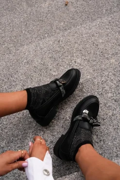 Outlet Damskie Mokasyny Z Kokardą S.Barski HY42-331 Czarne Damskie Loafersy Damskie|Mokasyny Płaskie