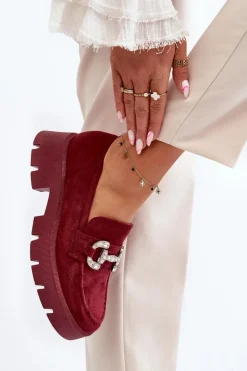 Outlet Boto Damskie Mokasyny Z Ozdobą Bordowe Ellise