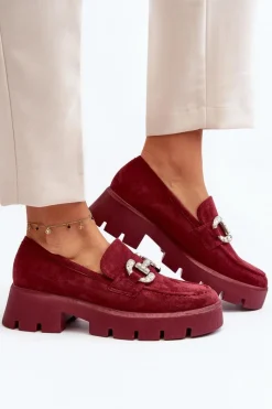 Outlet Boto Damskie Mokasyny Z Ozdobą Bordowe Ellise