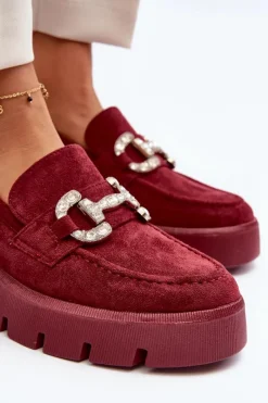 Outlet Boto Damskie Mokasyny Z Ozdobą Bordowe Ellise