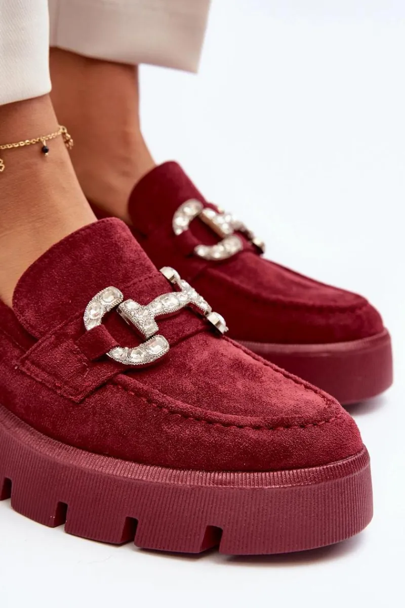 Outlet Boto Damskie Mokasyny Z Ozdobą Bordowe Ellise