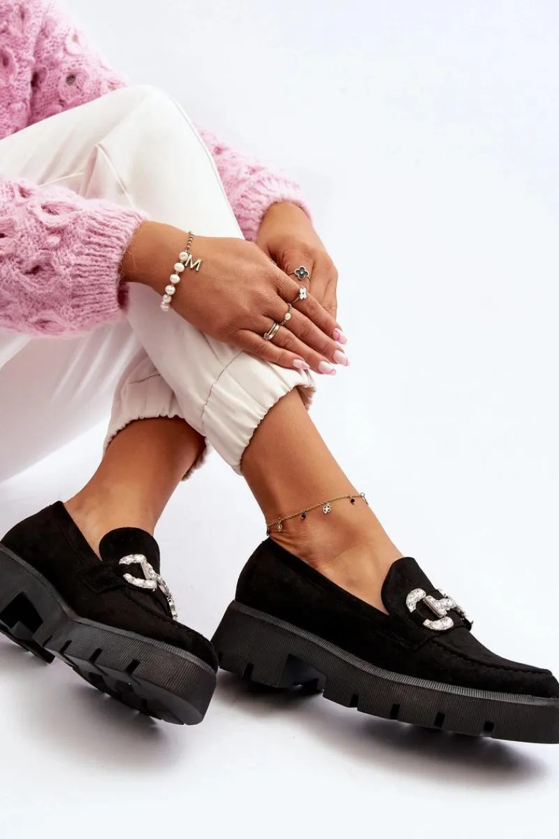 Boto Damskie Mokasyny Z Ozdobą Czarne Ellise