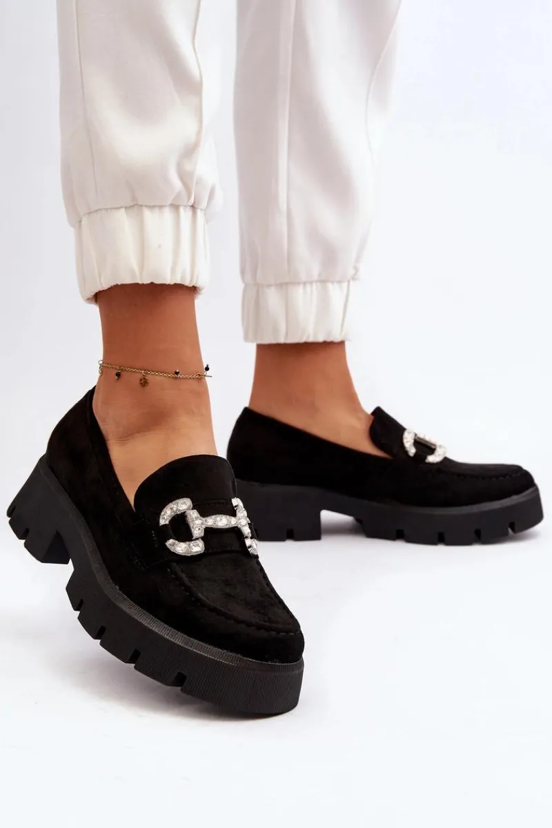 Boto Damskie Mokasyny Z Ozdobą Czarne Ellise