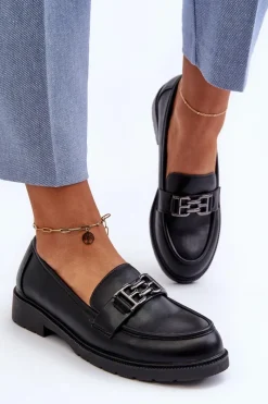 Hot Damskie buty S.Barski Damskie Mokasyny Z Ozdobą S.Barski HY372 Czarne