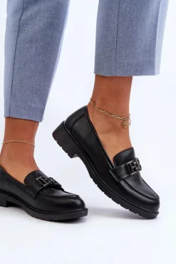 Hot Damskie buty S.Barski Damskie Mokasyny Z Ozdobą S.Barski HY372 Czarne