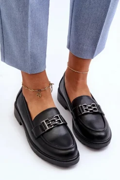 Hot Damskie buty S.Barski Damskie Mokasyny Z Ozdobą S.Barski HY372 Czarne