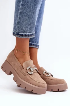 Mokasyny Na Platformie|Mokasyny Damskie Zamszowe>Boto Damskie Mokasyny Z Ozdobą Beżowe Ellise