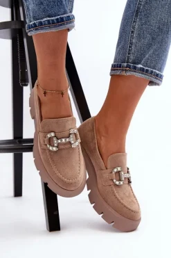 Mokasyny Na Platformie|Mokasyny Damskie Zamszowe></noscript>Boto Damskie Mokasyny Z Ozdobą Beżowe Ellise