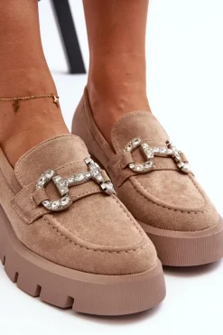 Mokasyny Na Platformie|Mokasyny Damskie Zamszowe></noscript>Boto Damskie Mokasyny Z Ozdobą Beżowe Ellise
