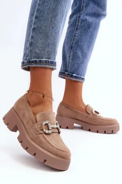 Mokasyny Na Platformie|Mokasyny Damskie Zamszowe></noscript>Boto Damskie Mokasyny Z Ozdobą Beżowe Ellise