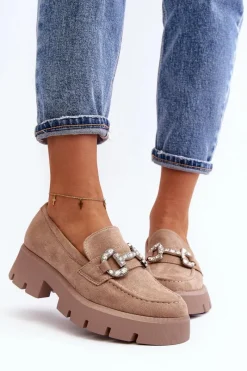 Mokasyny Na Platformie|Mokasyny Damskie Zamszowe></noscript>Boto Damskie Mokasyny Z Ozdobą Beżowe Ellise
