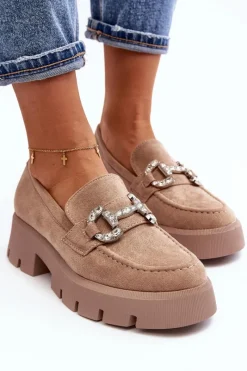 Mokasyny Na Platformie|Mokasyny Damskie Zamszowe></noscript>Boto Damskie Mokasyny Z Ozdobą Beżowe Ellise