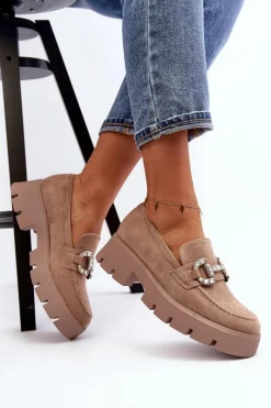 Mokasyny Na Platformie|Mokasyny Damskie Zamszowe></noscript>Boto Damskie Mokasyny Z Ozdobą Beżowe Ellise