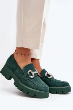 New Damskie Mokasyny Z Ozdobą Zielone Ellise Damskie Mokasyny Na Platformie|Mokasyny Damskie Zamszowe