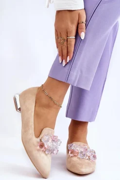 New Boto Damskie Mokasyny Z Ozdobami Na Płaskim Obcasie Beżowe Sloane