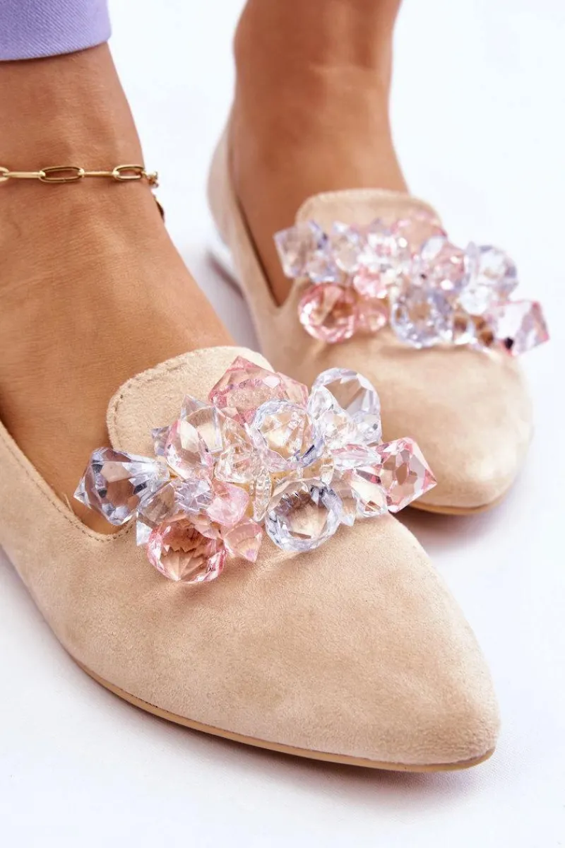 New Boto Damskie Mokasyny Z Ozdobami Na Płaskim Obcasie Beżowe Sloane