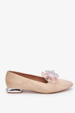 New Boto Damskie Mokasyny Z Ozdobami Na Płaskim Obcasie Beżowe Sloane