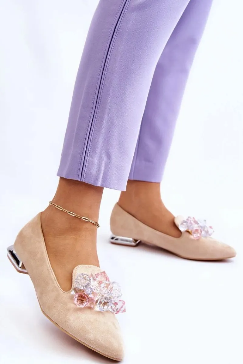 New Boto Damskie Mokasyny Z Ozdobami Na Płaskim Obcasie Beżowe Sloane