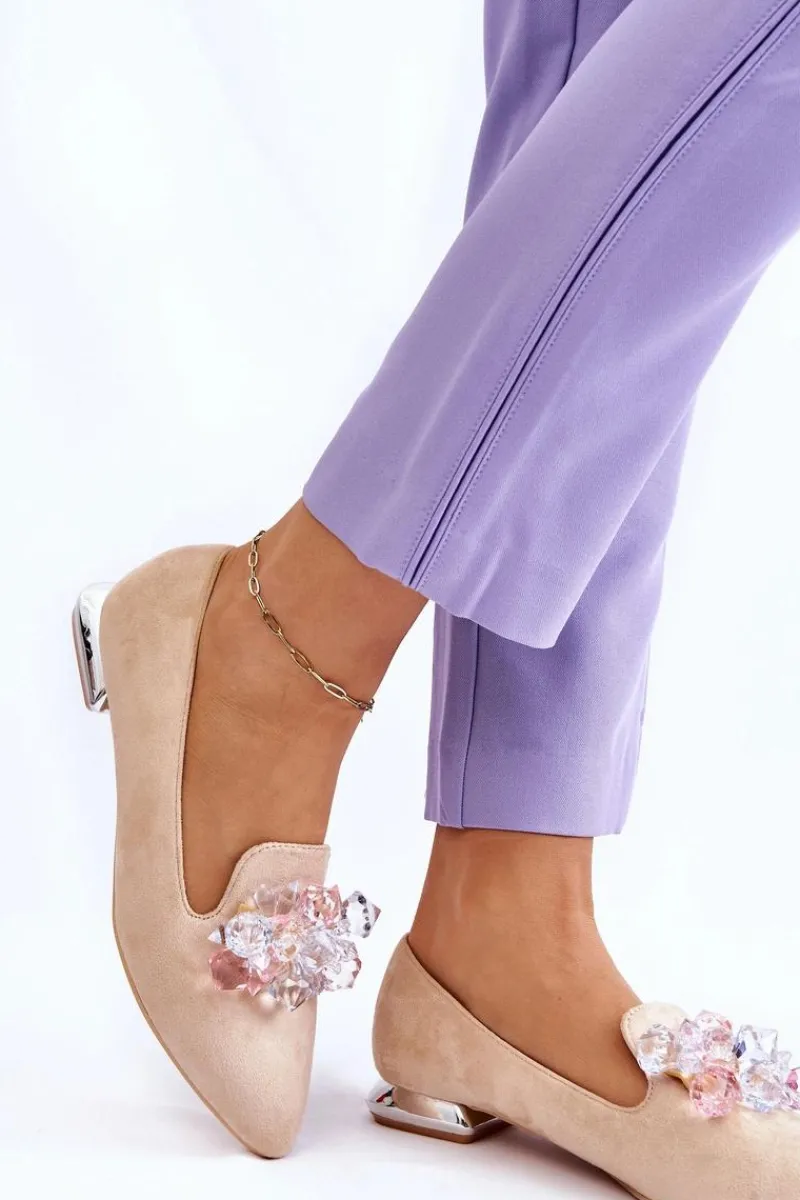 New Boto Damskie Mokasyny Z Ozdobami Na Płaskim Obcasie Beżowe Sloane