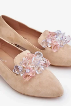 New Boto Damskie Mokasyny Z Ozdobami Na Płaskim Obcasie Beżowe Sloane