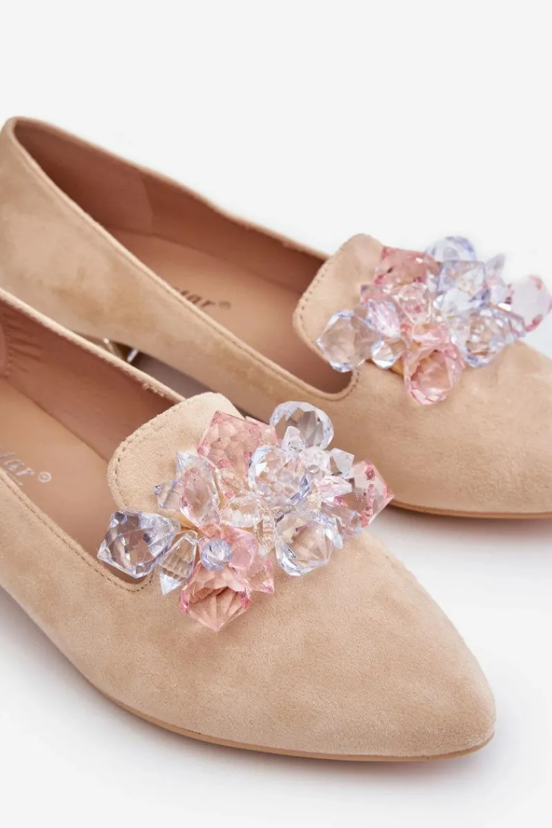 New Boto Damskie Mokasyny Z Ozdobami Na Płaskim Obcasie Beżowe Sloane