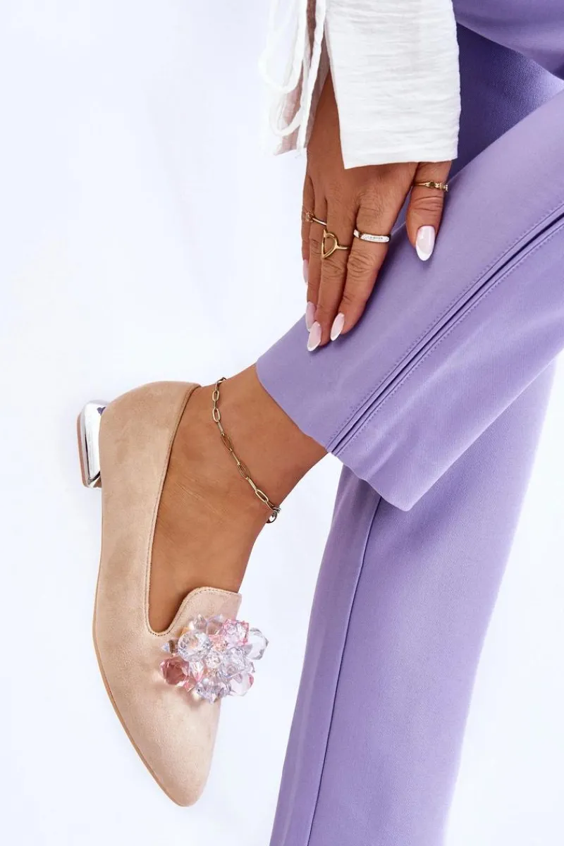 New Boto Damskie Mokasyny Z Ozdobami Na Płaskim Obcasie Beżowe Sloane