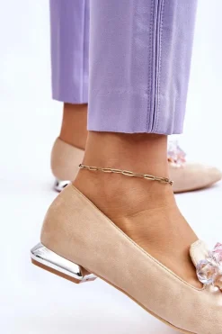 New Boto Damskie Mokasyny Z Ozdobami Na Płaskim Obcasie Beżowe Sloane