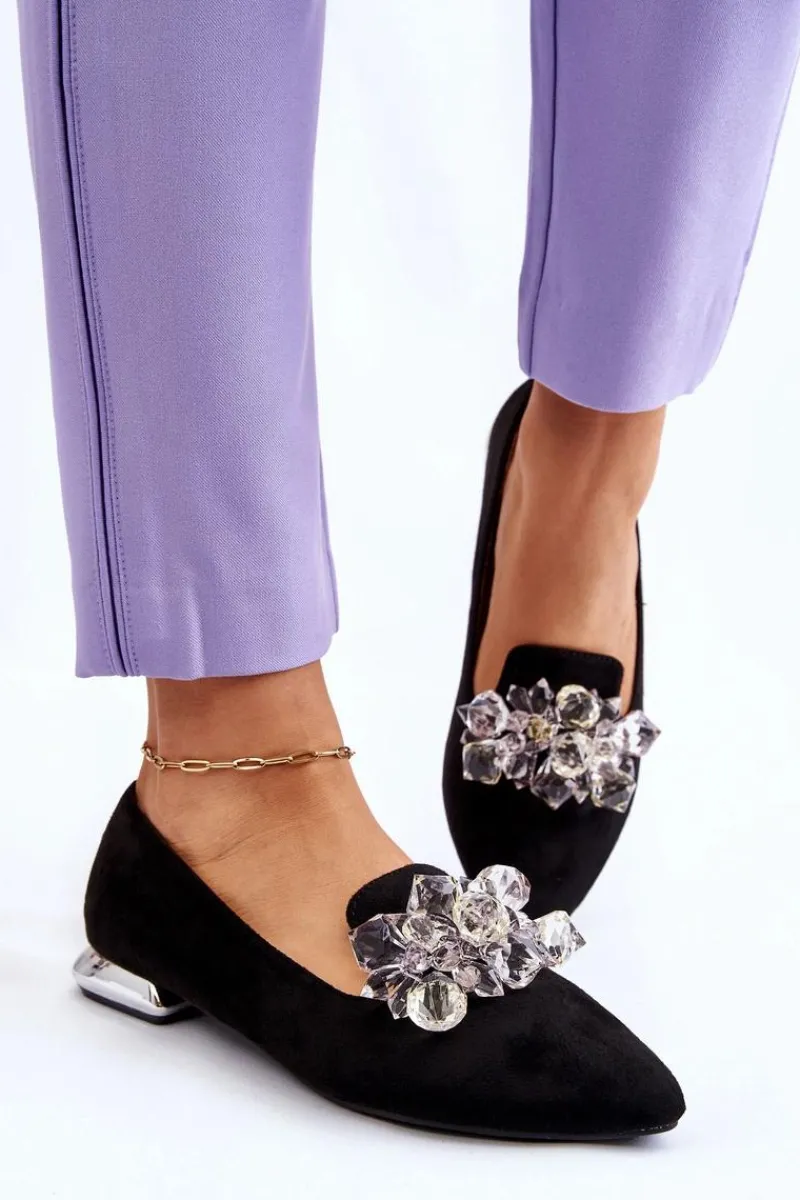 Hot Boto Damskie Mokasyny Z Ozdobami Na Płaskim Obcasie Czarne Sloane