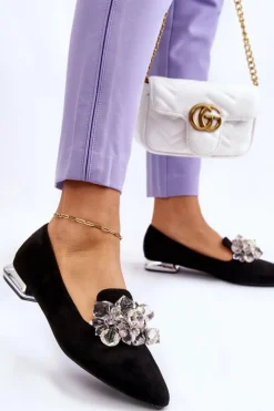 Hot Boto Damskie Mokasyny Z Ozdobami Na Płaskim Obcasie Czarne Sloane