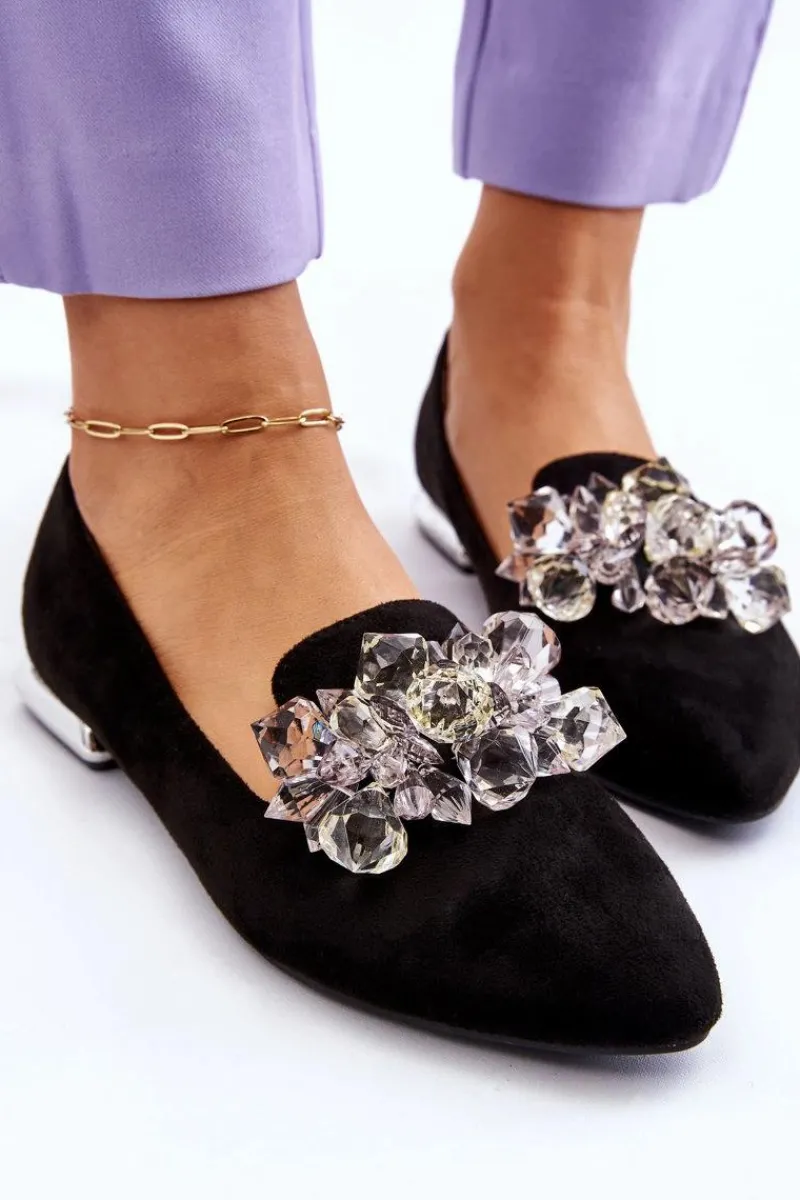 Hot Boto Damskie Mokasyny Z Ozdobami Na Płaskim Obcasie Czarne Sloane
