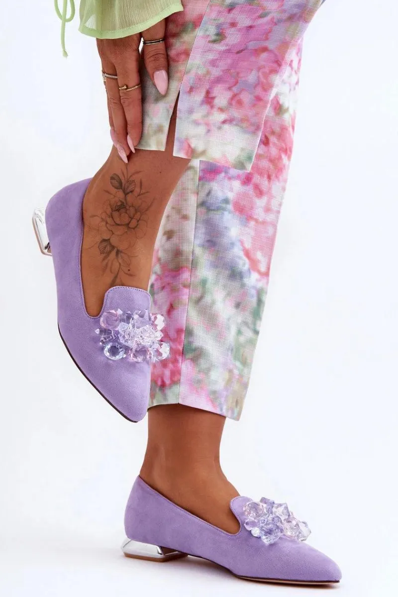 Best Boto Damskie Mokasyny Z Ozdobami Na Płaskim Obcasie Fioletowe Sloane