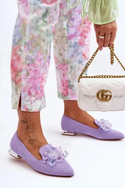 Best Boto Damskie Mokasyny Z Ozdobami Na Płaskim Obcasie Fioletowe Sloane