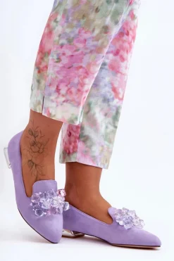 Best Boto Damskie Mokasyny Z Ozdobami Na Płaskim Obcasie Fioletowe Sloane